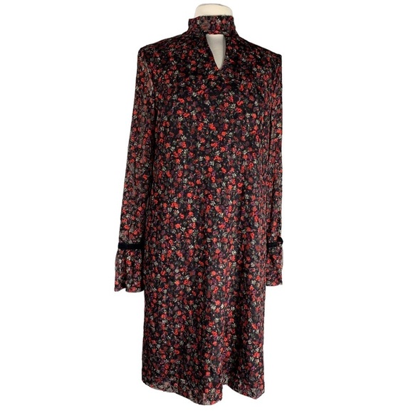 Libby Edelman Dark Acedemia Small Floral Collar High Neck Prairie Dress Large - Picture 1 of 11